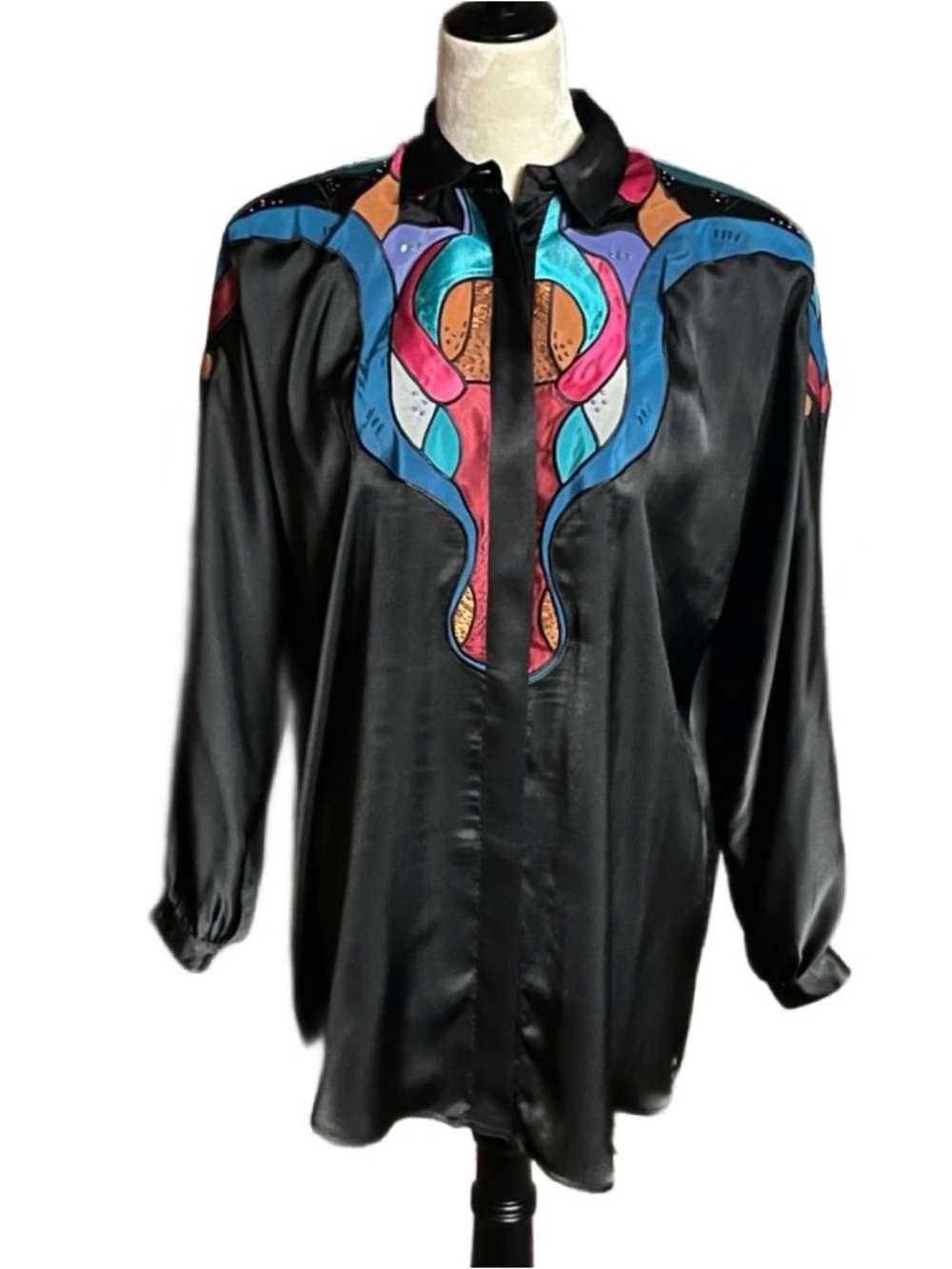Sir James~ Size 8 Elegant Blouse Multi-Colors Abstract Design & Beaded